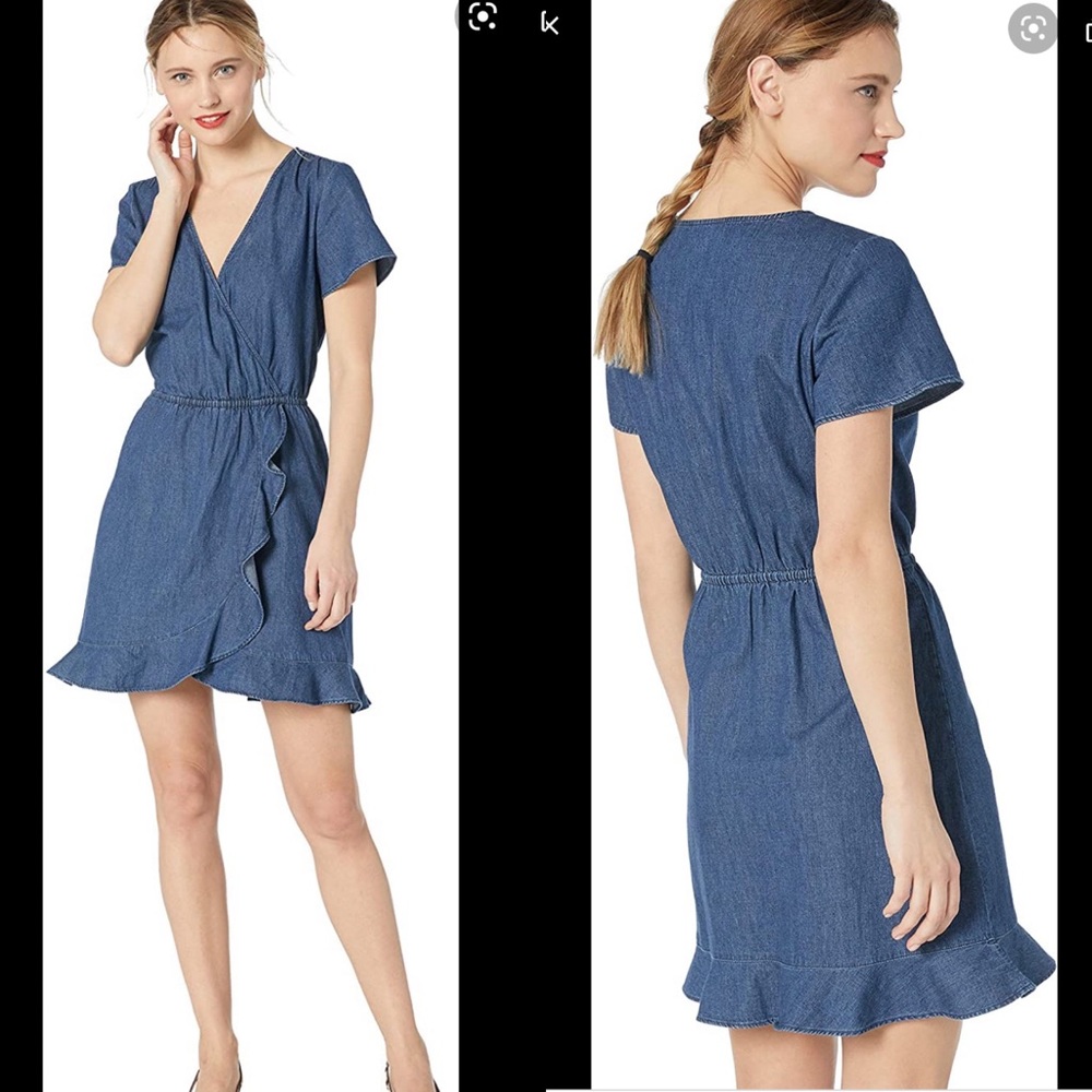 J. Crew Blue Short Sleeve Wrap Ruffle Dress